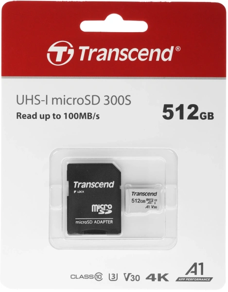 Флеш карта microSDXC 512Gb Class10 Transcend TS512GUSD300S-A 300S + adapter