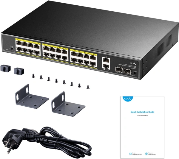 Коммутатор Cudy GS1026PS2 (L2) 26x1Гбит/с 2xКомбо(1000BASE-T/SFP) 2SFP 24PoE 300W неуправляемый