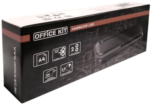 Ламинатор Office Kit L2311 A4 (60-150мкм) 22см/мин (2вал.) лам.фото