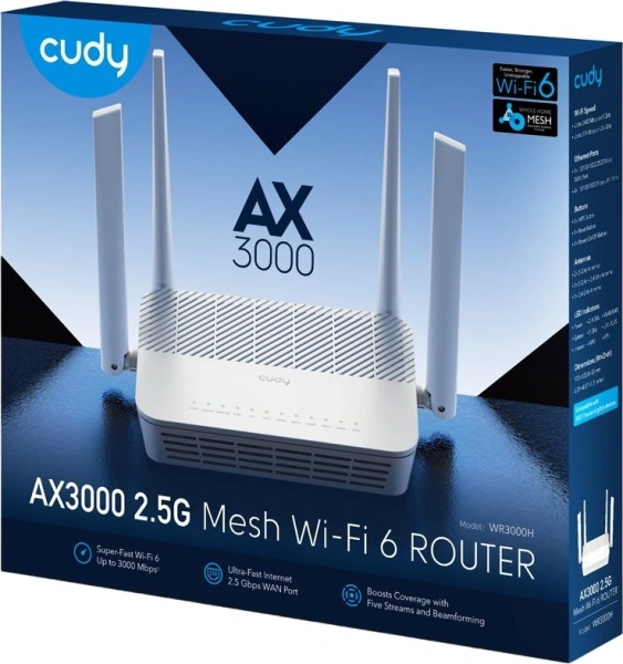 Роутер беспроводной Cudy WR3000H AX3000 100/1000/2500BASE-T