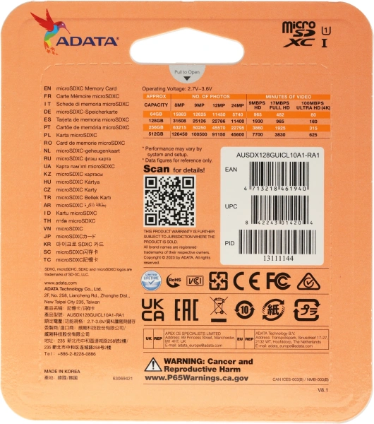 Флеш карта microSDXC 128GB A-Data AUSDX128GUICL10A1-RA1 Premier Pro + adapter