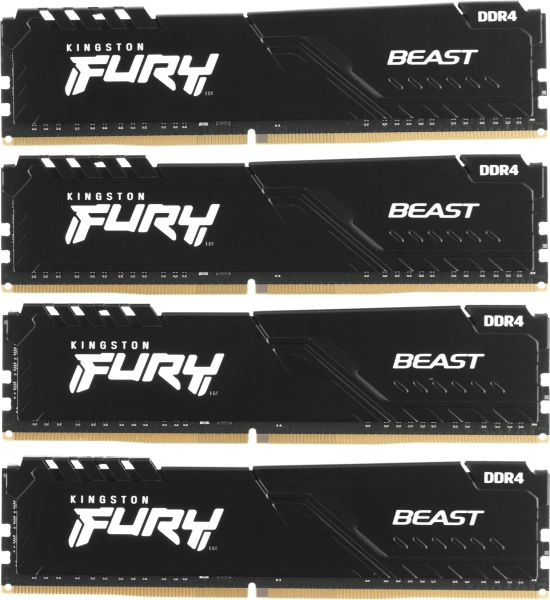 Память DDR4 4x16Gb 3600MHz Kingston KF436C18BBK4/64 Fury Beast Black RTL Gaming PC4-28800 CL18 DIMM 288-pin 1.35В single rank с радиатором Ret