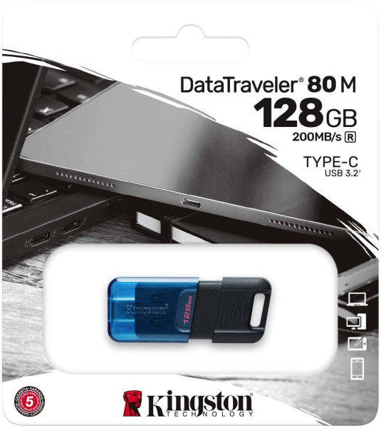 Флеш Диск Kingston 128Gb DataTraveler 80 M Type-C DT80M/128GB USB3.2 черный