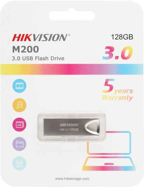 Флеш Диск Hikvision 128Gb M200 HS-USB-M200 128G U3 USB3.0 серебристый