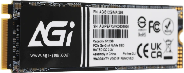 Накопитель SSD AGi PCIe 3.0 x4 512GB AGI512GIMAI298 AI298 M.2 2280