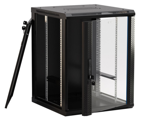 Шкаф серверный Hyperline (TWB-0966-GP-RAL9004) настенный 9U 600x600мм пер.дв.стекл 2 бок.пан. 60кг черный IP20 сталь