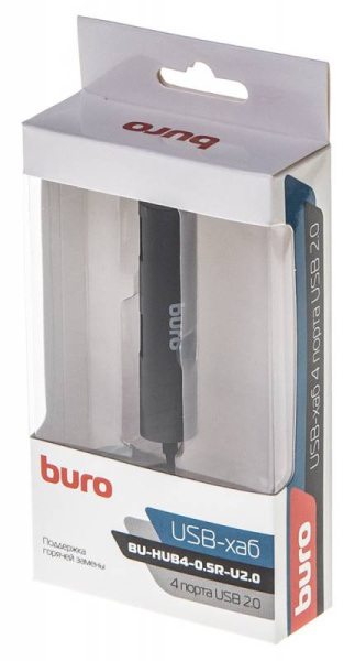 Разветвитель USB 2.0 Buro BU-HUB4-0.5R-U2.0 4порт. черный