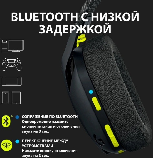 Наушники с микрофоном Logitech G435 черный/желтый накладные BT/Radio оголовье (981-001053)