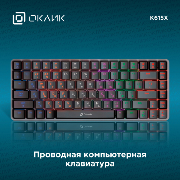 Клавиатура Оклик K615X механическая черный/серебристый USB Multimedia for gamer LED (1934413)