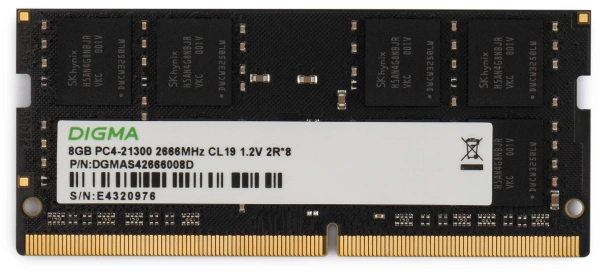 Память DDR4 8Gb 2666MHz Digma DGMAS42666008D RTL PC4-21300 CL19 SO-DIMM 260-pin 1.2В dual rank Ret