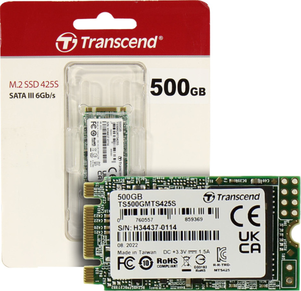 Накопитель SSD Transcend SATA III 500Gb TS500GMTS425S 425S M.2 2242 0.3 DWPD