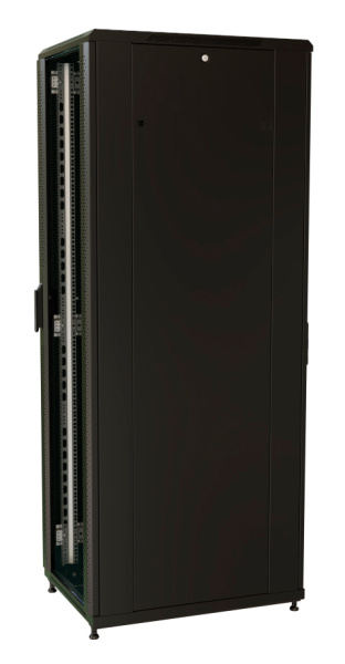 Шкаф коммутационный WRline (WR-TT-2266-AS-RAL9004) напольный 22U 600x600мм пер.дв.стекл задн.дв.стал.лист 2 бок.пан. 800кг черный 510мм 1166мм IP20 сталь