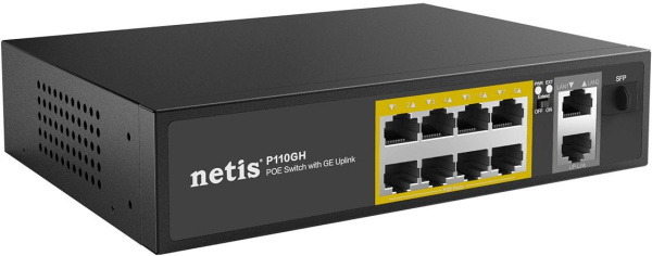 Коммутатор Netis P110GH (L2) 8x100Мбит/с 2x1Гбит/с 1SFP 8PoE 8PoE+ 120W неуправляемый