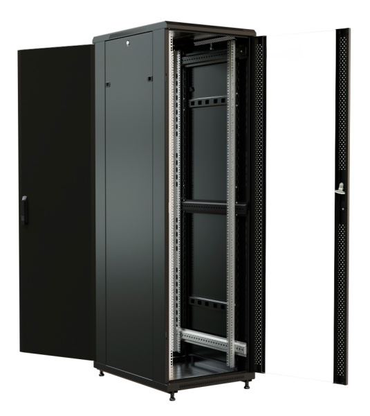 Шкаф коммутационный WRline (WR-TT-3266-AS-RAL9004) напольный 32U 600x600мм пер.дв.стекл задн.дв.стал.лист 2 бок.пан. 800кг черный 510мм 1610мм IP20 сталь