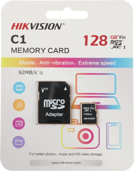 Флеш карта microSDXC 128GB Hikvision HS-TF-C1(STD)/128G/Adapter + adapter