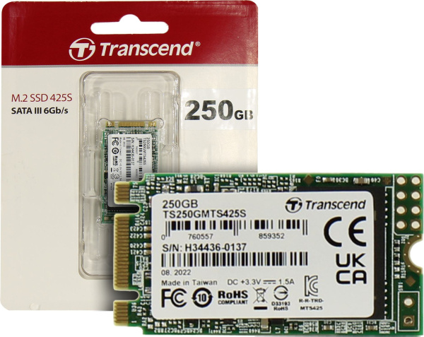 Накопитель SSD Transcend SATA-III 250GB TS250GMTS425S 425S M.2 2242 0.3 DWPD