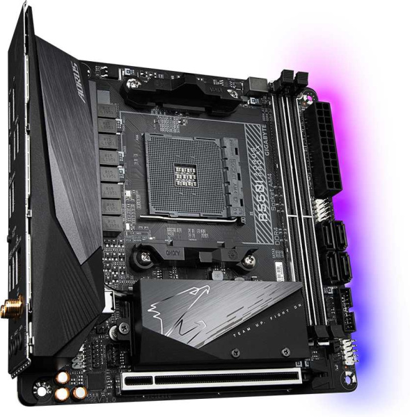 Материнская плата Gigabyte B550I AORUS PRO AX Soc-AM4 AMD B550 2xDDR4 mini-ITX AC`97 8ch(7.1) 2.5Gg RAID+HDMI+DP