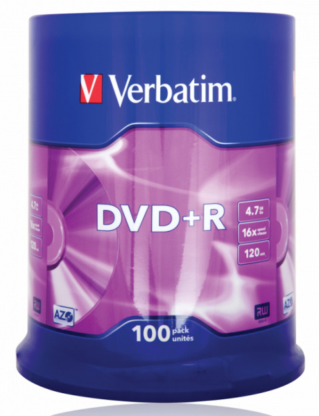 Диск DVD+R Verbatim 4.7Gb 16x Cake Box (100шт) (43551)