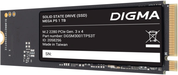 Накопитель SSD Digma PCIe 3.0 x4 1TB DGSM3001TP53T Mega P5 M.2 2280