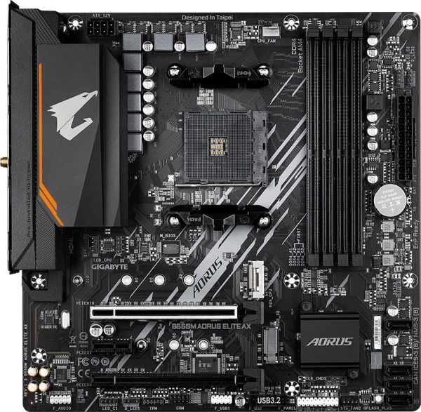 Материнская плата Gigabyte B550M AORUS ELITE AX Soc-AM4 AMD B550 4xDDR4 mATX AC`97 8ch(7.1) GbLAN RAID+DVI+HDMI