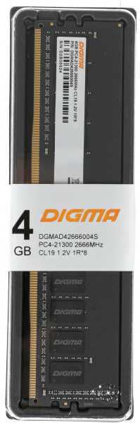 Память DDR4 4Gb 2666MHz Digma DGMAD42666004S RTL PC4-21300 CL19 DIMM 288-pin 1.2В single rank Ret