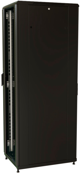 Шкаф серверный WRline (WR-TT-2761-AS-RAL9004) напольный 27U 600x1000мм пер.дв.стекл задн.дв.стал.лист 2 бок.пан. 800кг черный 910мм 87.4кг 1388мм IP20 сталь