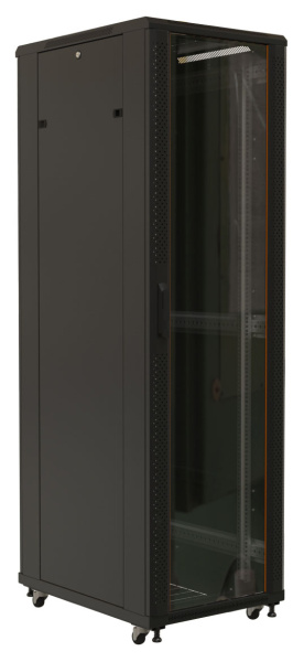 Шкаф серверный Hyperline (TTB-3266-AS-RAL9004) напольный 32U 600x600мм пер.дв.стекл задн.дв.спл.стал.лист 2 бок.пан. 800кг черный 510мм IP20 сталь