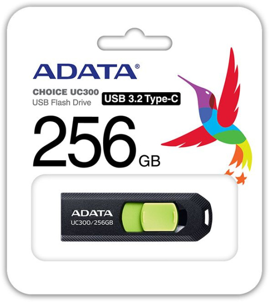 Флеш Диск A-Data 256Gb Type-C UC300 ACHO-UC300-256G-RBK/GN USB3.2 черный/зеленый