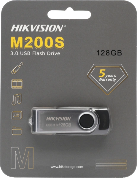 Флеш Диск Hikvision 128Gb M200 HS-USB-M200S/128G/U3 USB3.0 серебристый/черный