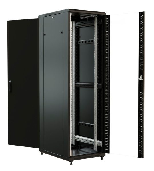 Шкаф серверный WRline (WR-TT-2268-AS-RAL9004) напольный 22U 600x800мм пер.дв.стекл задн.дв.стал.лист 2 бок.пан. 800кг черный 710мм 1166мм IP20 сталь