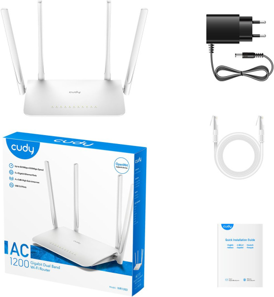 Роутер беспроводной Cudy WR1300 AC1200 10/100/1000BASE-TX/Wi-Fi белый