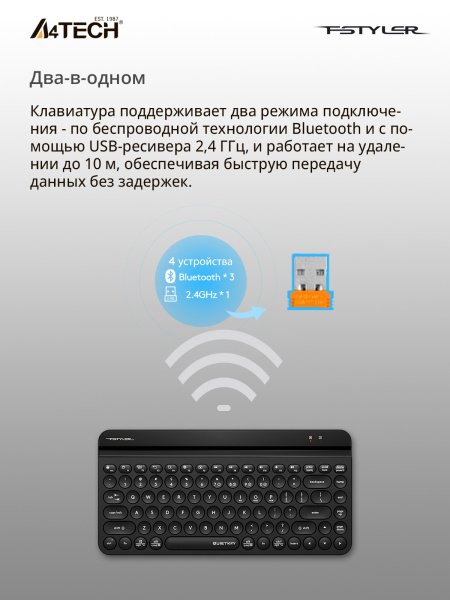 Клавиатура A4Tech Fstyler FBK30 черный USB беспроводная BT/Radio slim Multimedia (FBK30 BLACK)