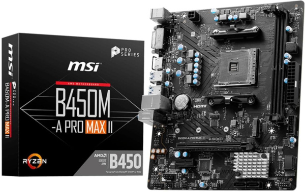 Материнская плата MSI B450M-A PRO MAX II Soc-AM4 AMD B450 2xDDR4 mATX AC`97 8ch(7.1) 2.5Gg RAID+DVI+HDMI