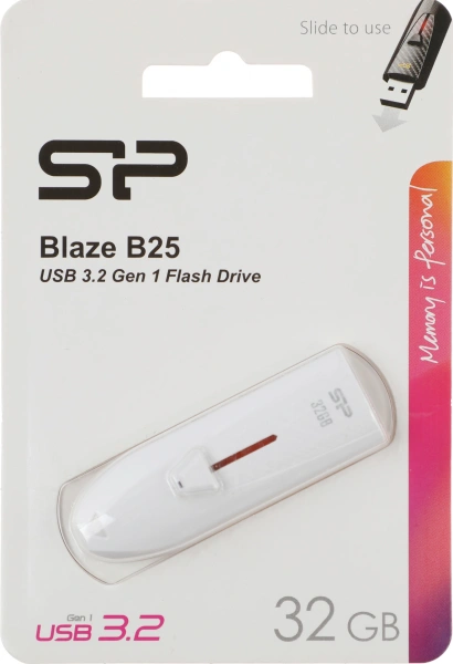 Флеш Диск Silicon Power 32Gb Blaze B25 SP032GBUF3B25V1W USB3.1 белый