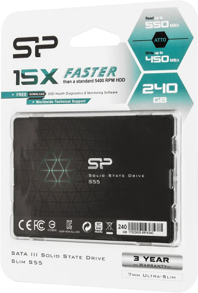 Накопитель SSD Silicon Power SATA-III 240GB SP240GBSS3S55S25 Slim S55 2.5"