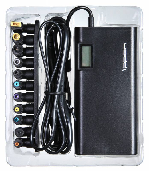 Блок питания Ippon SD90U автоматический 90W 15V-19.5V 11-connectors 4.5A 1xUSB 2.1A от бытовой электросети LСD индикатор