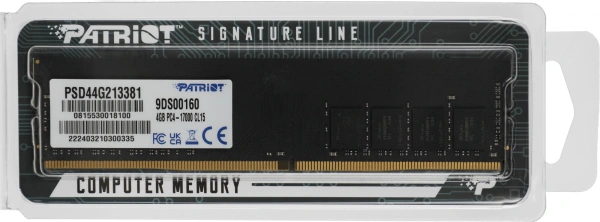 Память DDR4 4Gb 2133MHz Patriot PSD44G213381 Signature RTL PC4-17000 CL15 DIMM 288-pin 1.2В