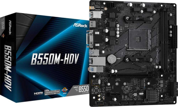 Материнская плата Asrock B550M-HDV Soc-AM4 AMD B550 2xDDR4 mATX AC`97 8ch(7.1) GbLAN RAID+VGA+DVI+HDMI