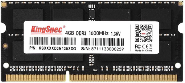 Память DDR3L 4GB 1600MHz Kingspec KS1600D3N13504G RTL PC3-12800 CL11 SO-DIMM 204-pin 1.35В single rank Ret