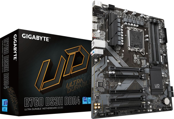 Материнская плата Gigabyte B760 DS3H DDR4 Soc-1700 Intel B760 4xDDR4 ATX AC`97 8ch(7.1) GbLAN RAID+HDMI+DP