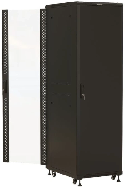 Шкаф серверный Hyperline TTBR-4268-AS-RAL9004 напольный 42U 600x800мм пер.дв.стекл задн.дв.перфор. 4 бок.пан. 1000кг черный 710мм 117.1кг 2055мм IP20 сталь