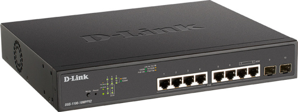 Коммутатор D-Link DGS-1100-10MPPV2/A 8G 2SFP 8PoE+ настраиваемый