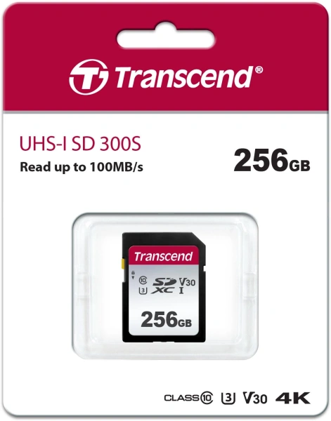 Флеш карта SDXC 256Gb Class10 Transcend TS256GSDC300S w/o adapter