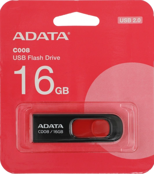 Флеш Диск A-Data 16Gb Classic C008 AC008-16G-RKD USB2.0 красный/черный