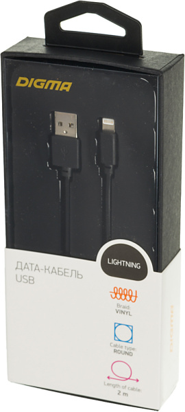 Кабель Digma LIGHT-2M-BLK USB (m)-Lightning (m) 2м черный