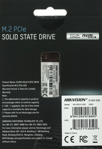 Накопитель SSD Hikvision PCIe 3.0 x4 256GB HS-SSD-E1000/256G HS-SSD-E1000/256G Hiksemi M.2 2280