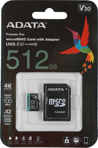 Флеш карта microSDXC A-Data 512GB AUSDX512GUI3V30SA2-RA1 Premier Pro + adapter