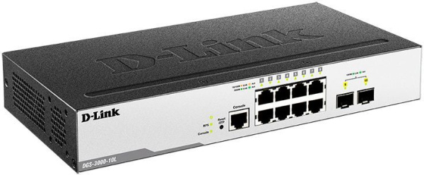 Коммутатор D-Link DGS-3000-10L/B1A 8G 2SFP управляемый