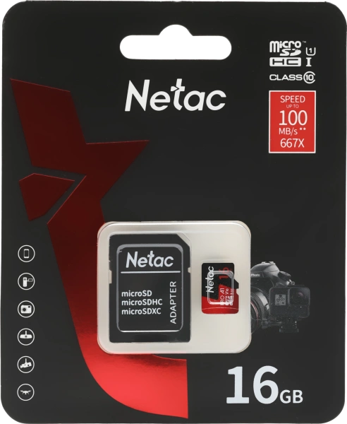 Флеш карта microSDHC 16GB Netac NT02P500PRO-016G-R P500 Extreme Pro V10 A1 + adapter