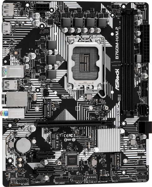 Материнская плата Asrock B760M-H/M.2 Soc-1700 Intel B760 2xDDR5 mATX AC`97 8ch(7.1) GbLAN RAID+HDMI+DP